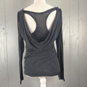 T Party Cyber Y2k Rhinestone Long Sleeve Shirt‎ Small Fairy Grunge Mineral Wash
